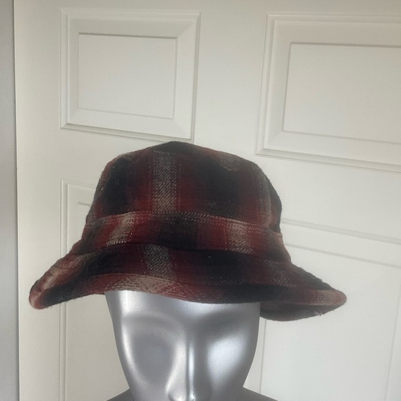 Woolrich Red/burgundy Plaid Wool Blend Bucket Cap Made in USA Size Large - Picture 3 of 5